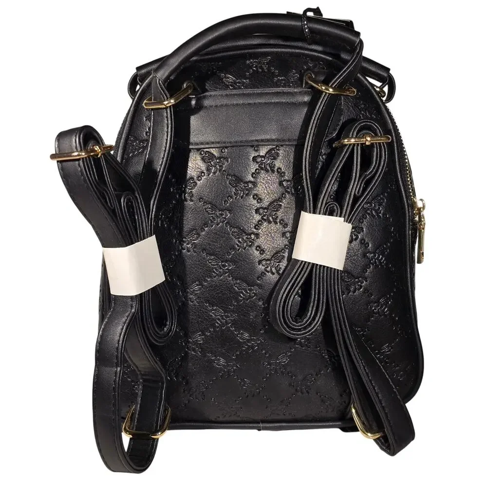 American Bee Mini Backpack Purse Vegan Faux Leather Bee Embossed Black NWT